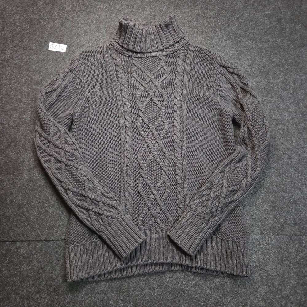 Eddie Bauer Cable Knit Turtleneck Sweater Size M Gray Cotton Blend